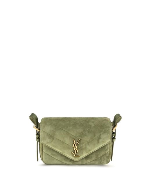 Saint Laurent Green Shoulder Bag Loulou Suede