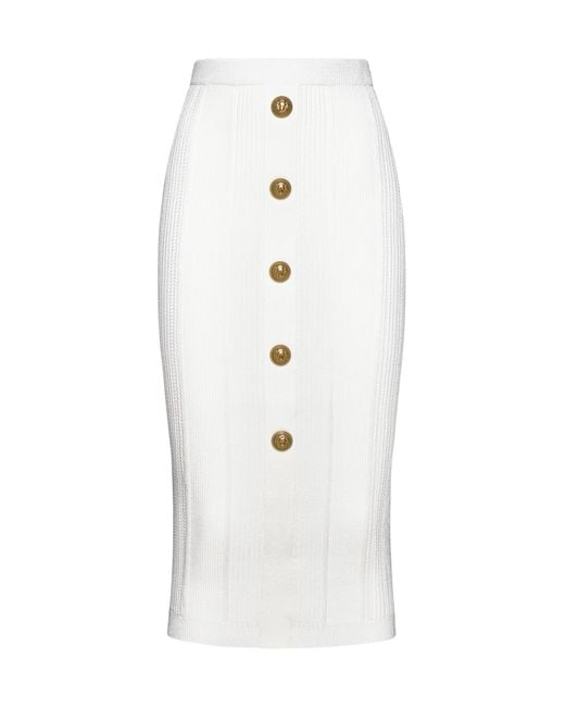Balmain White Viscose-blend Knit Midi Skirt