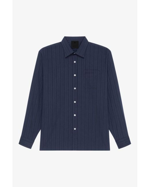 Givenchy Blue Long Sleeve Shirt With Pocket_Navy