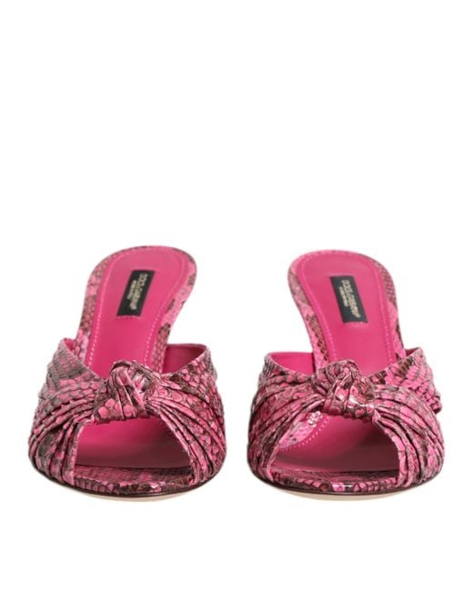 Dolce & Gabbana Pink Leather Heels Slides Sandals Shoes Python