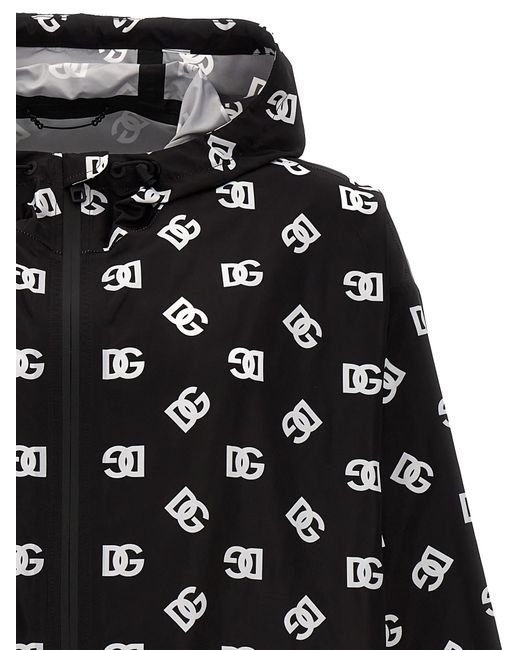 Dolce & Gabbana Black Dg Logo Hooded Windbreaker for men