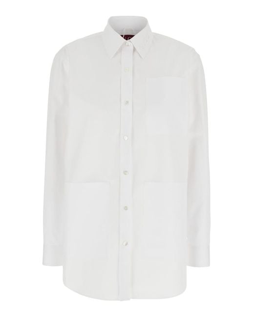 Gucci White Shirt With Tonal Logo Lettering Embroidery On The Collar I