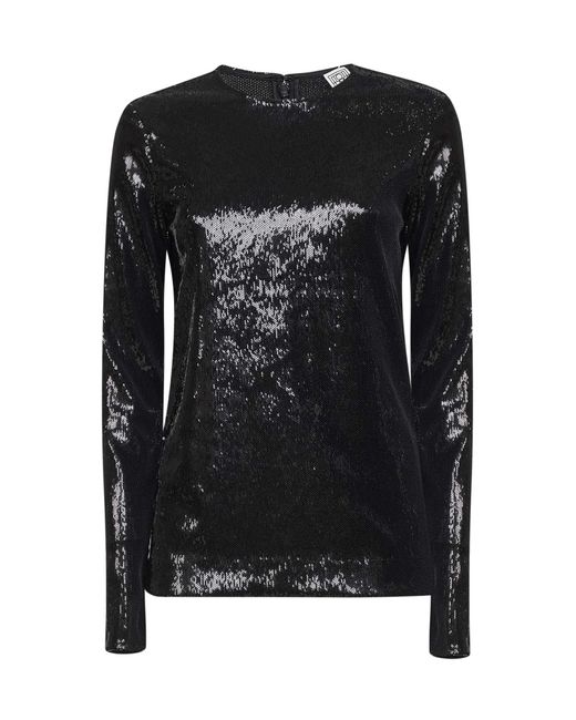 Totême Black Sequin Long-Sleeved Top Polyester Knitwear