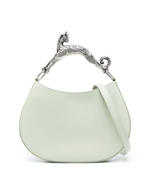 Lanvin White Hobo Cat Bag With Embellished Metal Handle In Leather Woman