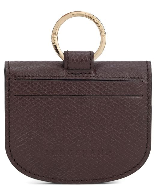 Longchamp Brown Card Holder With Ring Leather Cowhide Wallets & Purses