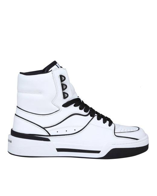 Dolce & Gabbana Leather High Sneakers In Black And White Nappa for Men ...