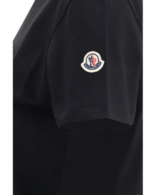 Moncler Black Cotton T-Shirt With A Tone On Embroidered Logo T-Shirts