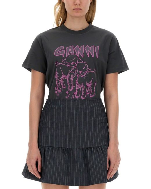 Ganni Black T-Shirt "Lamb"