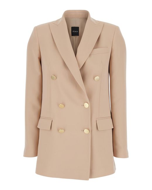 Le Plain Natural Double-Breasted Jacket With Classic Lapels