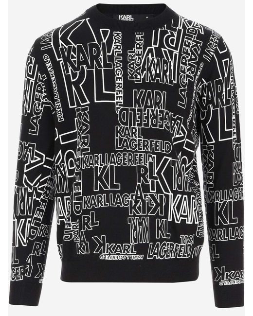 Karl Lagerfeld Black Cotton Sweatshirt With All-Over Logo for men
