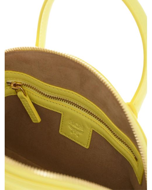 MCM Yellow Anna Logo Plaque Tote Bag