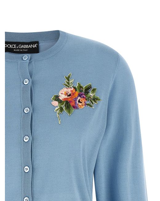 Dolce & Gabbana Blue Floral Embroidery Cardigan