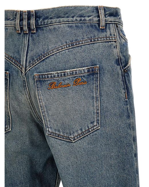 Balmain Blue Logo Embroidery Denim Jeans for men