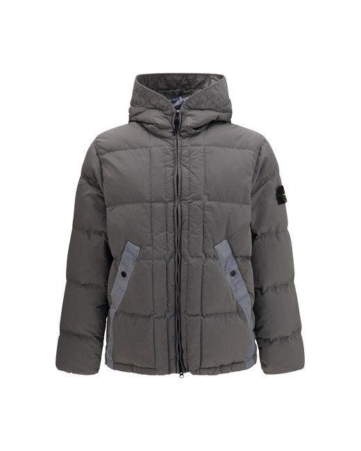 Stone Island Gray Hooded Puffer Jacket Nylon Metal Outer: Polyamide for men