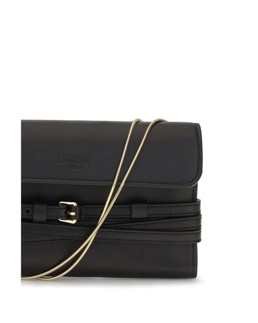 Moschino Black Leather Wallet With Buckle Detail