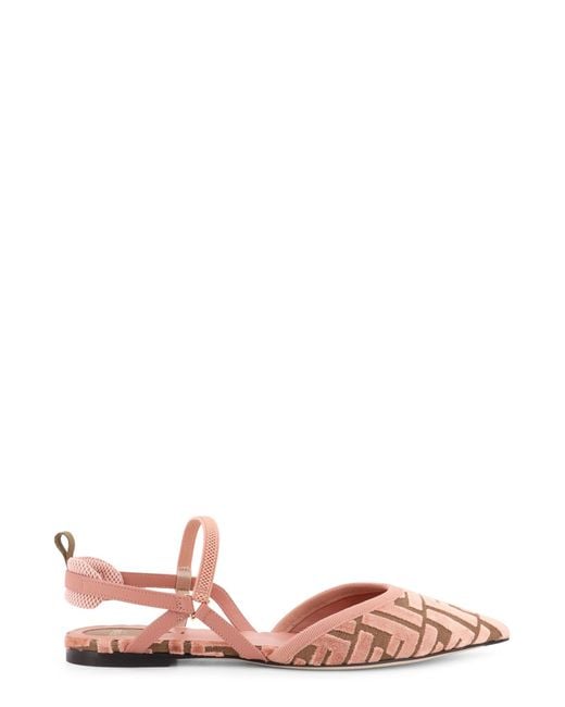 Fendi Pink Ff Jacquard Velvet Slingback Ballerinas