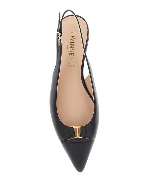 Twinset Black Ballet Shoes With Pointed Design And Adjustable Strap