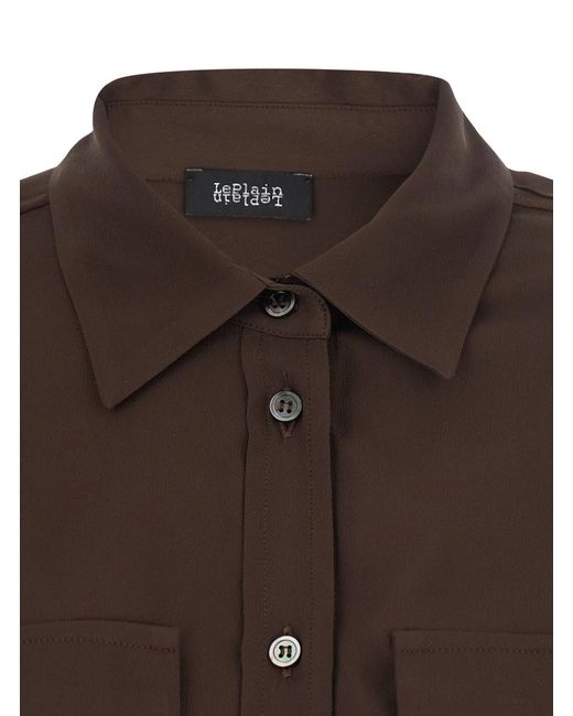 Le Plain Brown Shirt With Applied Pockets On The Front