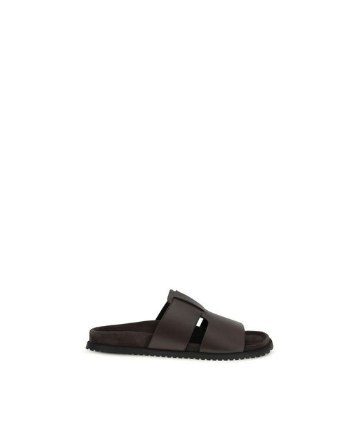 Dolce & Gabbana Black Brown Calf Leather Bos Taurus Flat Sandals for men