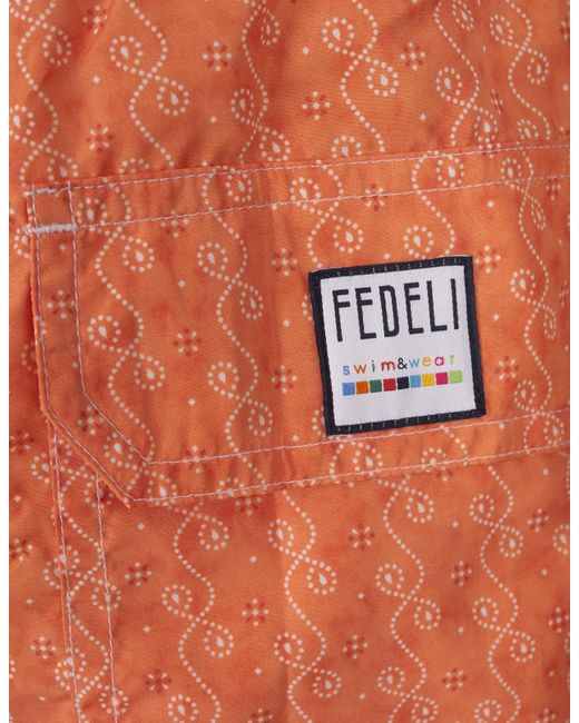Fedeli Orange Swim Shorts With Micro Pattern for men