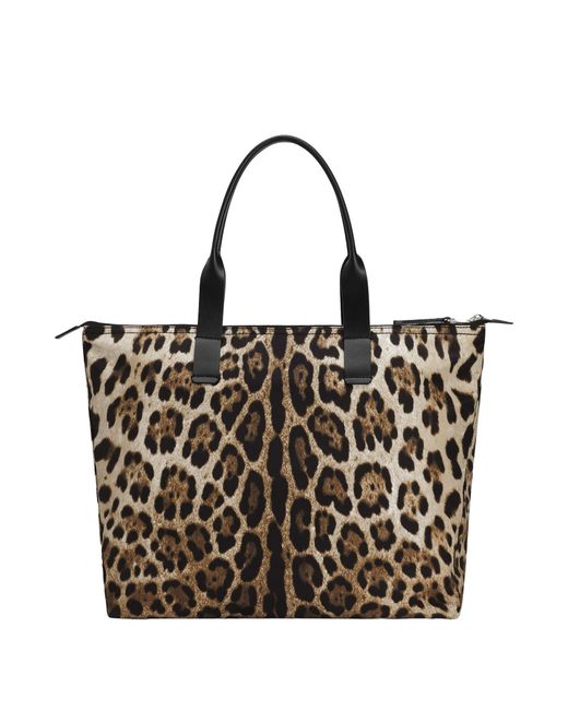 Dolce & Gabbana Black Leopard Print Nylon Shopping Bag for men