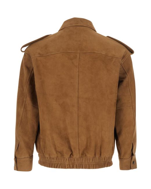TONYWACK Brown Suede Jacket With Classic Collar And Elasticized Waist For Goat Outerwear for men