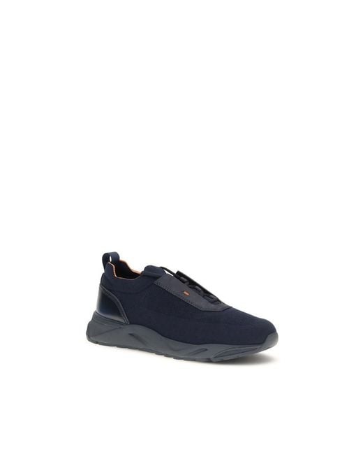 Santoni Blue Fabric Athletic Sneakers for men