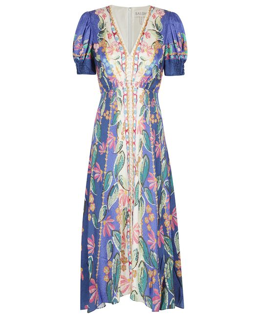 Saloni Blue Lea Long Dress