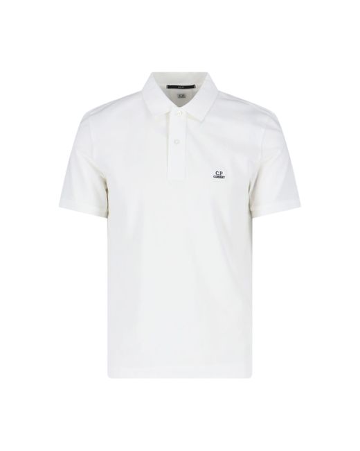C P Company White Logo Polo Shirt for men