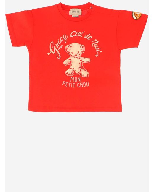 Gucci Red Bear Print T-Shirt Cotton T-Shirts for men