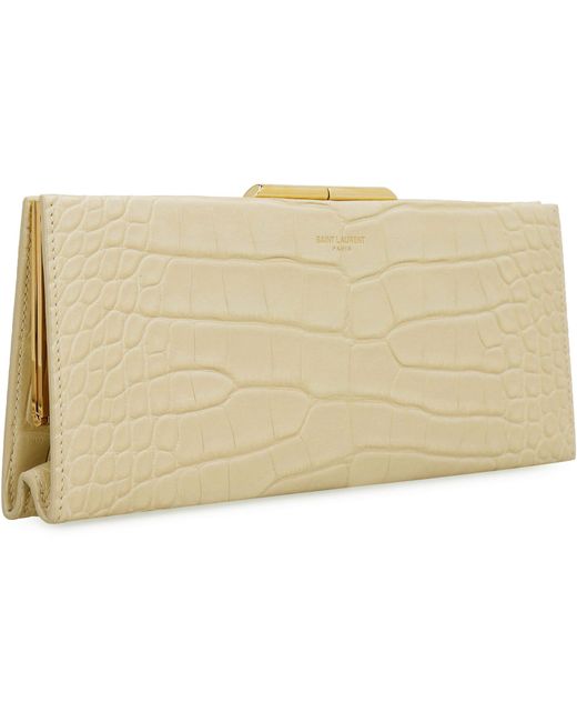 Saint Laurent White Midnight Leather Crocodile Clutch