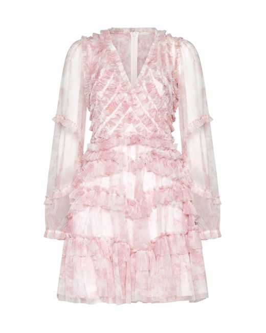 Needle & Thread Fleur De Lis Floral Print Mini Dress in Pink | Lyst