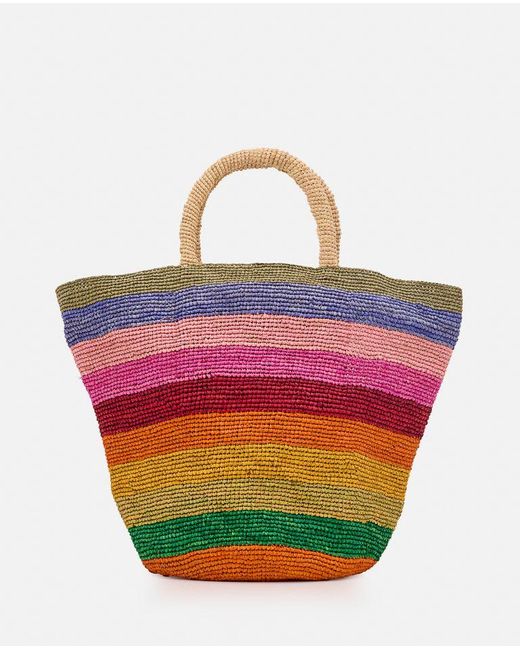 Manebí Multicolor Striped Raffia Tote Bag