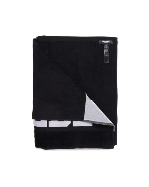 DSquared² Black Logo Cotton Beach Towel for men