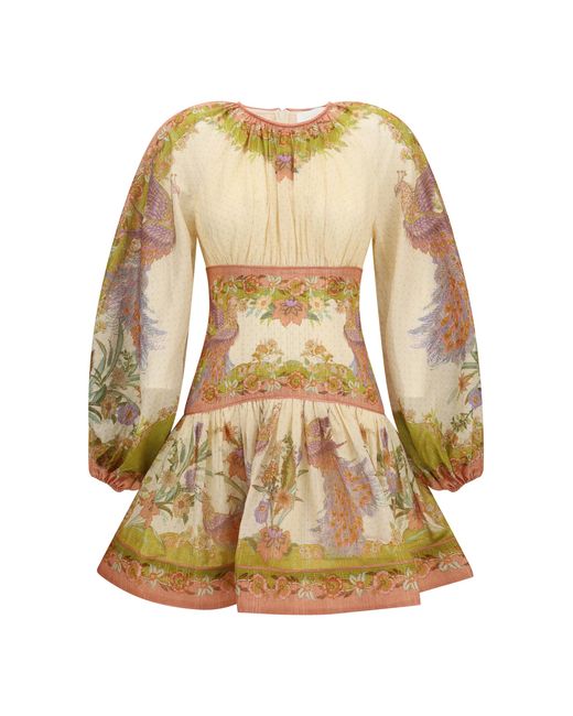 Zimmermann Natural Indra Mini Dress Cotton; Silk; Metal Fibers