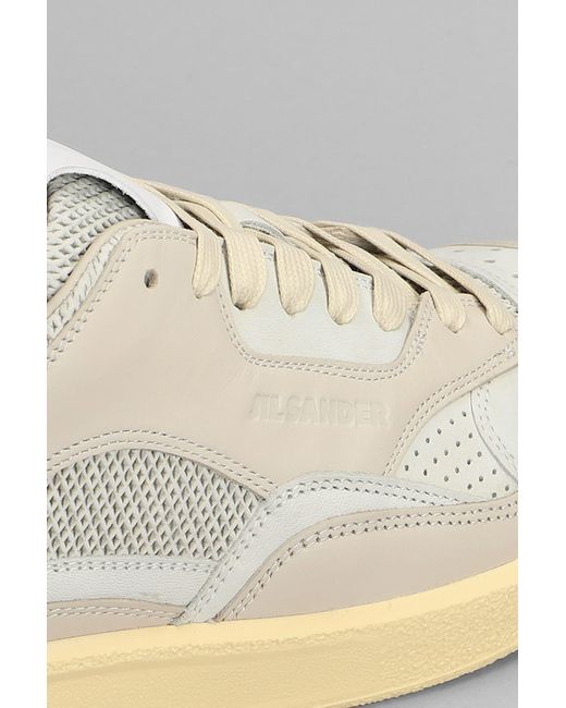 Jil Sander White Sneakers In Grey Leather
