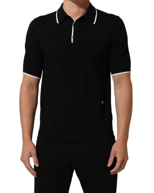 Dolce & Gabbana Black Cotton Collared Short Sleeves Polo T-Shirt Nylon for men