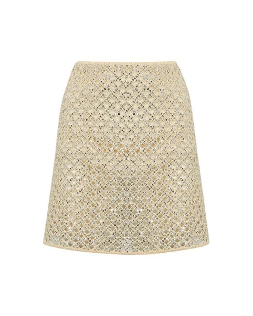 Twin Set Natural Mesh Skirt With Sequins And Beads