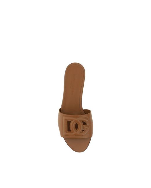 Dolce & Gabbana Brown Calf Leather Bos Taurus Flat Sandals