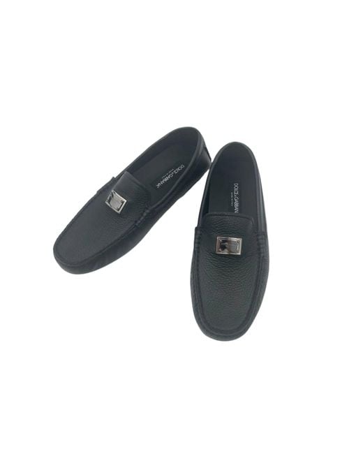 Dolce & Gabbana Blue Logo Plaque Almond Toe Loafer for men