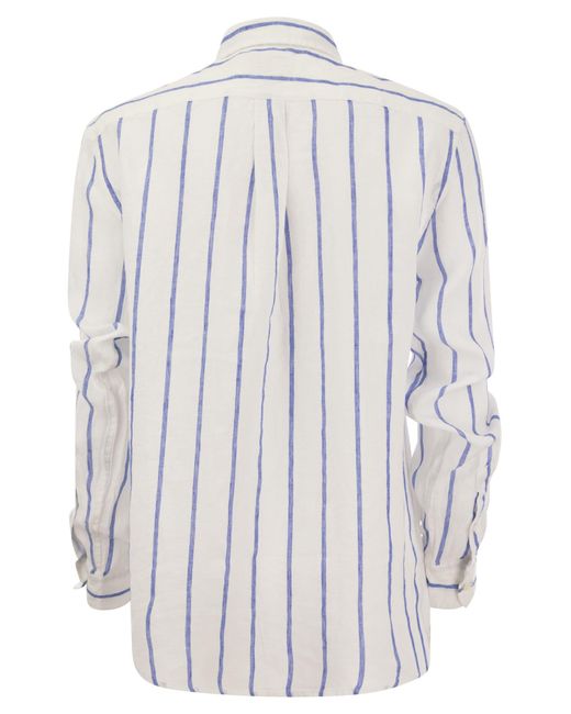 Polo Ralph Lauren White Relaxed-Fit Linen Striped Shirt