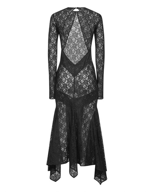 The Attico Black Stretch Lace Asymmetric Midi Dress