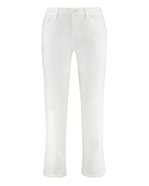 7 For All Mankind White Straight-Leg Jeans Calie Cotton