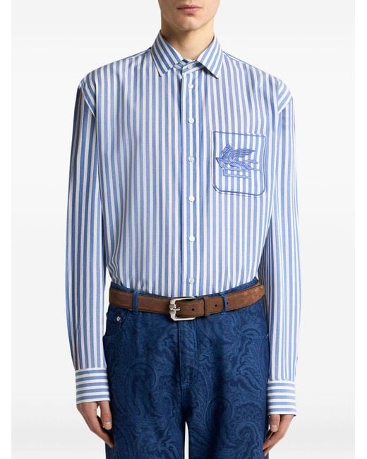 Etro Blue Button-Down Shirt Cotton for men