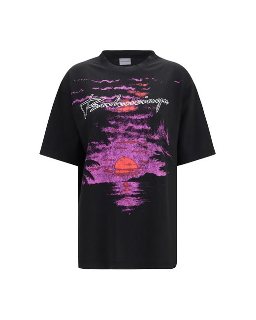 Balenciaga Black Printed Cotton T-Shirt Cotton; Elastane T-Shirts