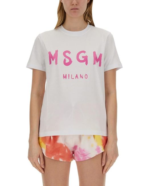 MSGM White T-Shirt With Logo