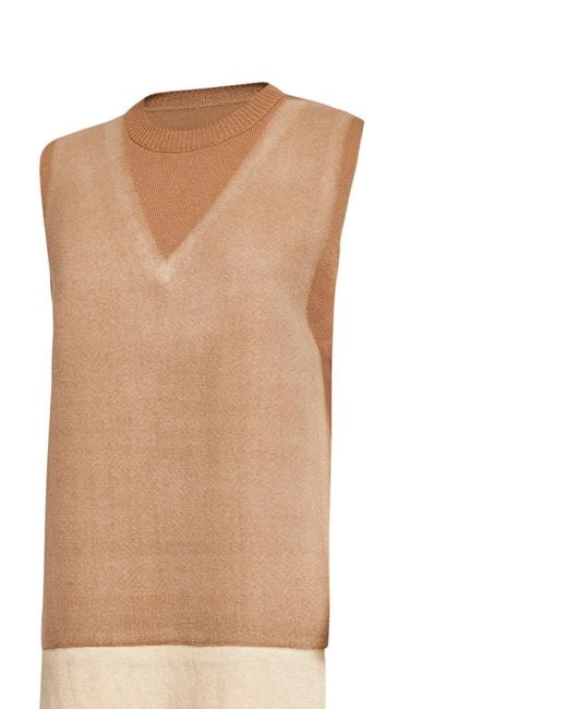 Maison Margiela Natural Long Knit Vest Virgin Wool Knitwear