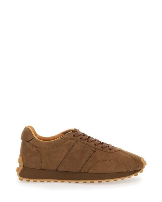 Tod's Brown Low Top Sneakers With Cleat Details On Heel And Sole