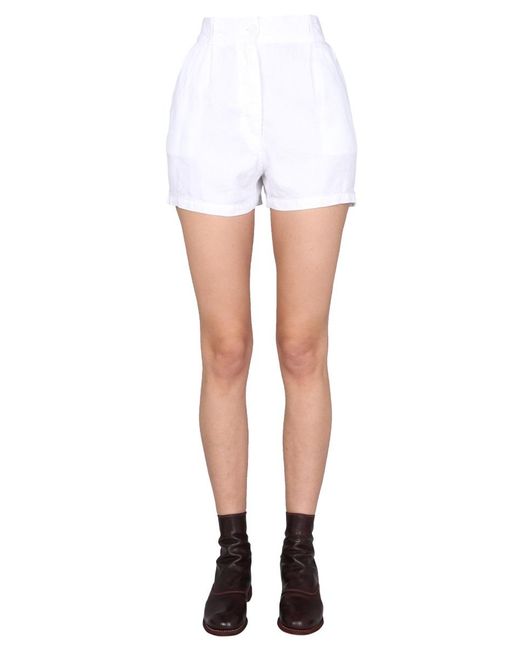 Aspesi White Wide Leg Shorts Linen