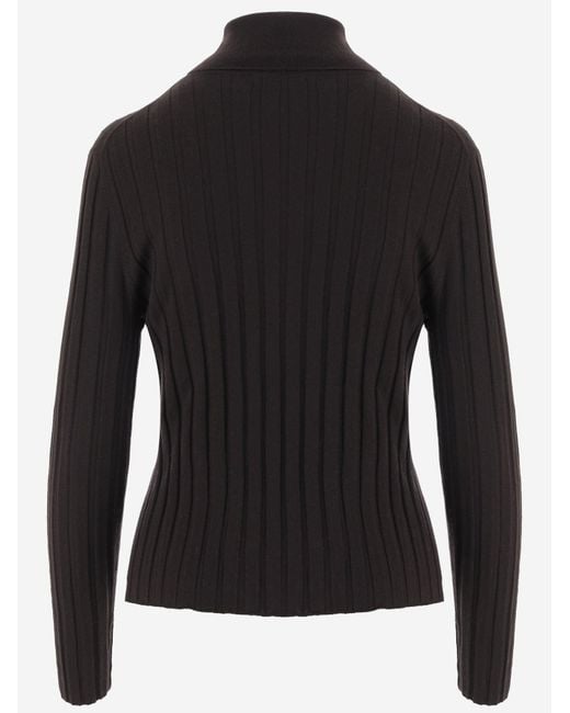 Allude Black Wool High-Neck Ribbed Sweater